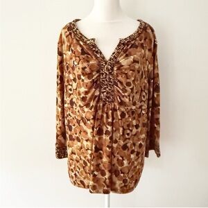 Susan Graver Women Liquid Knit Abstract Stretch Top XL Casual Comfy Office Work